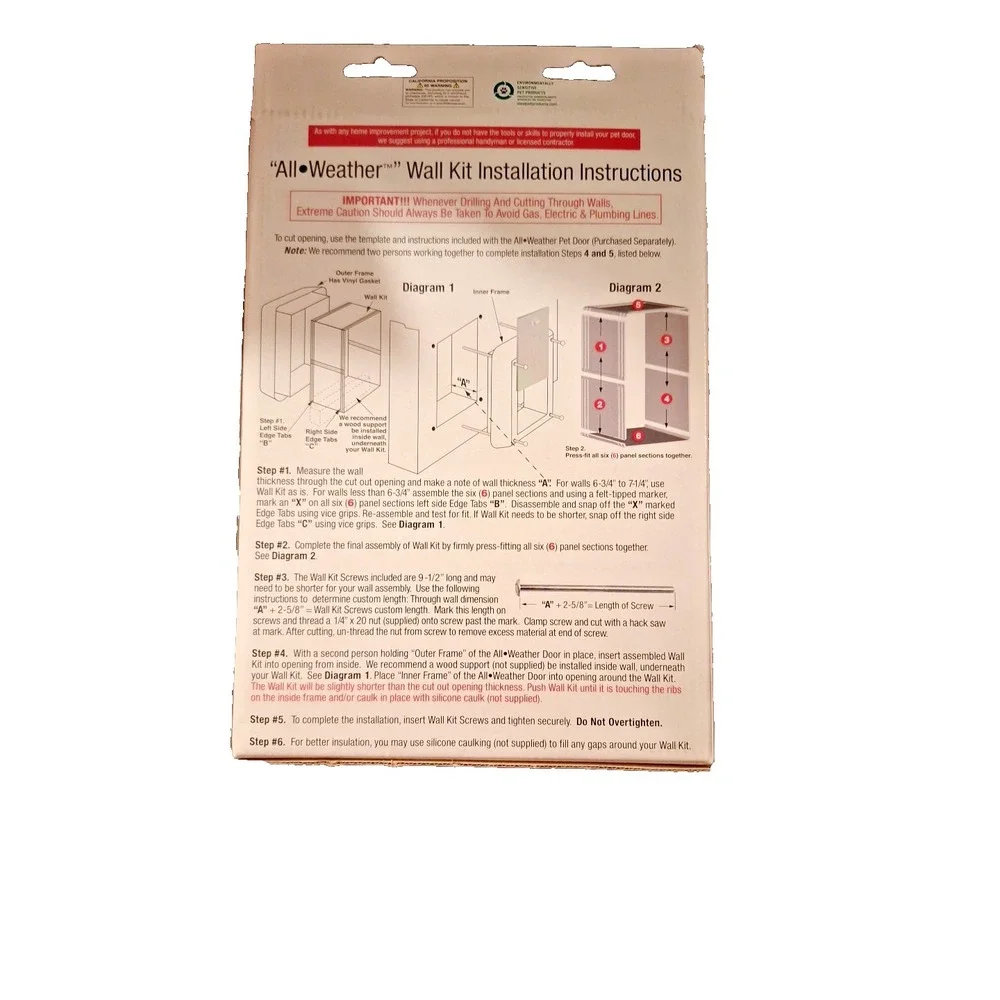 All-Weather Wall Installation‎ Kit for Extra Large All Weather Dig Door NIB